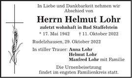Traueranzeige Helmut Lohr