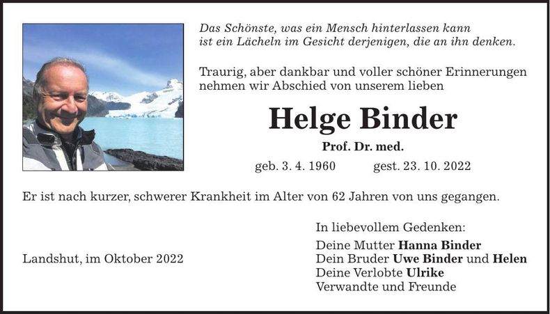 Traueranzeige Helge Binder