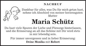 Traueranzeige Maria Schütz
