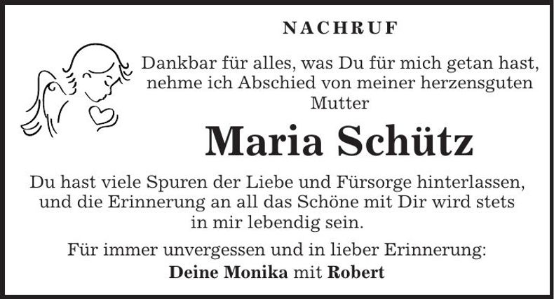 Traueranzeige Maria Schütz