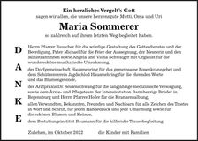Traueranzeige Maria Sommerer