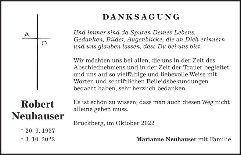 Traueranzeige Robert Neuhauser