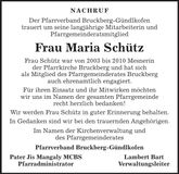 Traueranzeige Maria Schütz