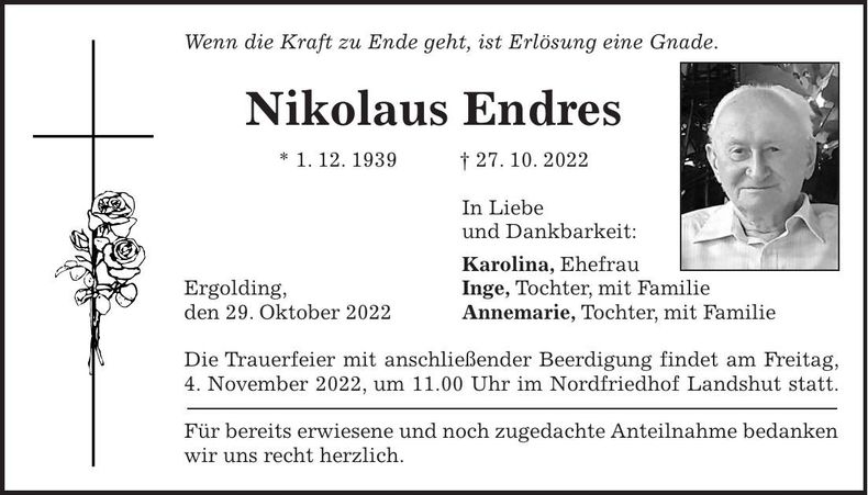 Traueranzeige Nikolaus Endres