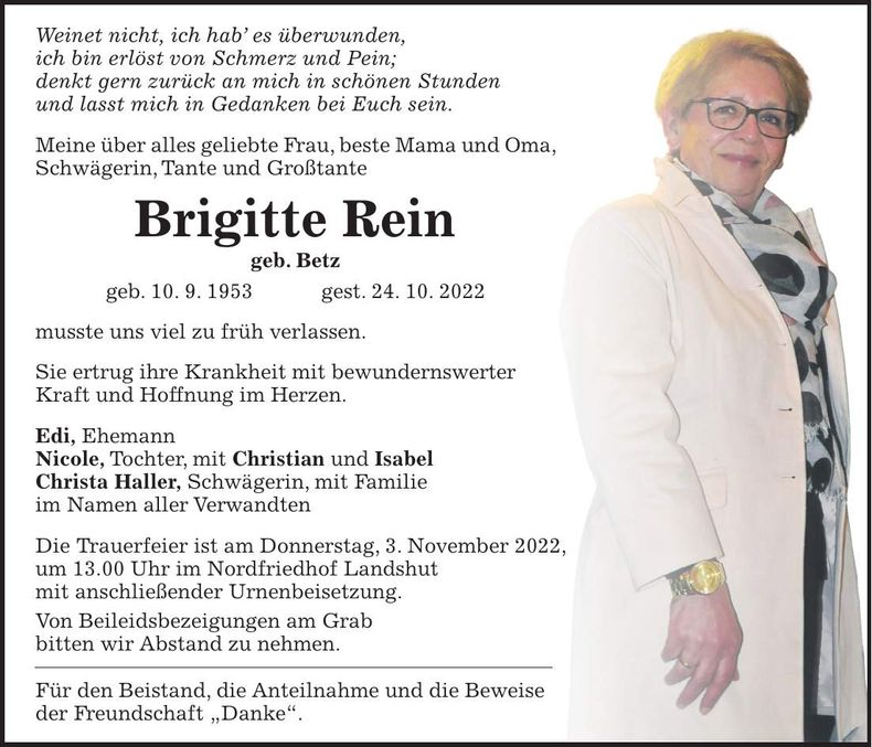 Traueranzeige Brigitte Rein