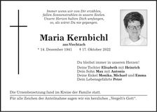Traueranzeige Maria Kernbichl