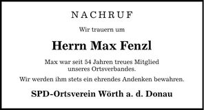 Traueranzeige Max Fenzl