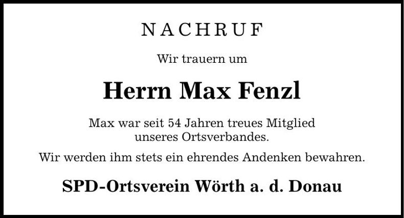 Traueranzeige Max Fenzl