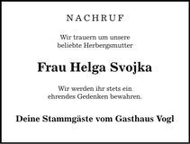 Traueranzeige Helga Svojka