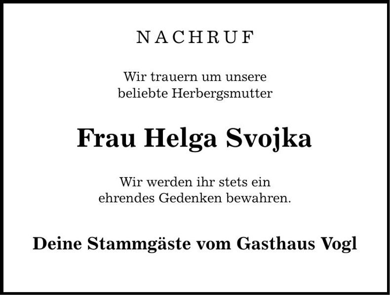 Traueranzeige Helga Svojka