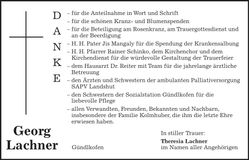 Traueranzeige Georg Lachner