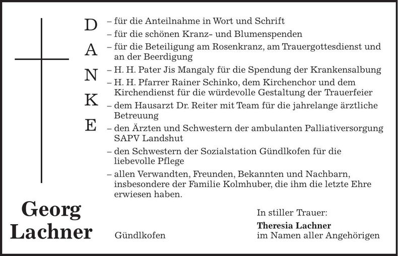 Traueranzeige Georg Lachner