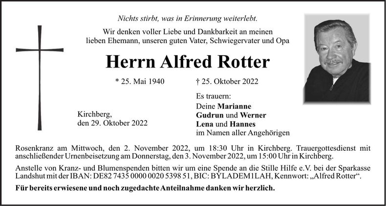 Traueranzeige Alfred Rotter