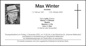 Traueranzeige Max Winter