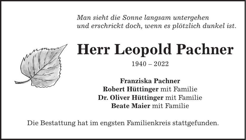 Traueranzeige Leopold Pachner