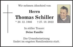 Traueranzeige Thomas Schiller