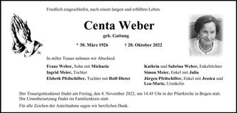 Traueranzeige Centa Weber