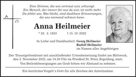 Traueranzeige Anna Heilmeier