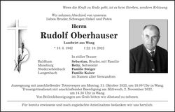 Traueranzeige Rudolf Oberhauser