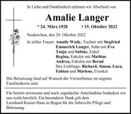 Traueranzeige Amalie Langer