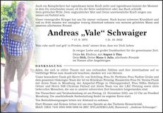 Traueranzeige Andreas Schwaiger