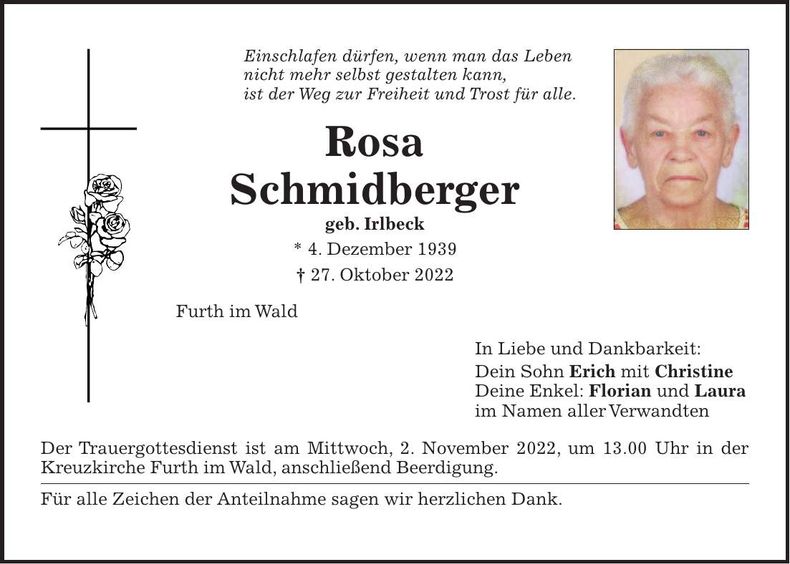 Traueranzeige Rosa Schmidberger