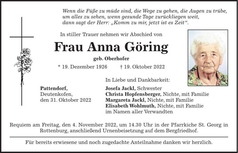 Traueranzeige Anna Göring