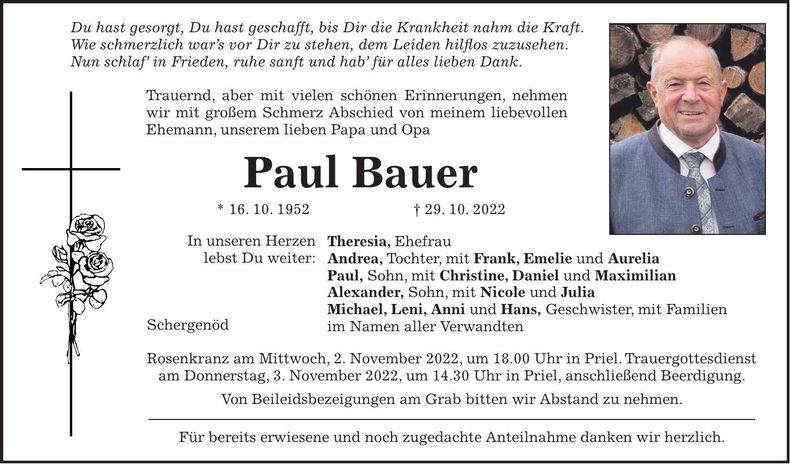 Traueranzeige Paul Bauer
