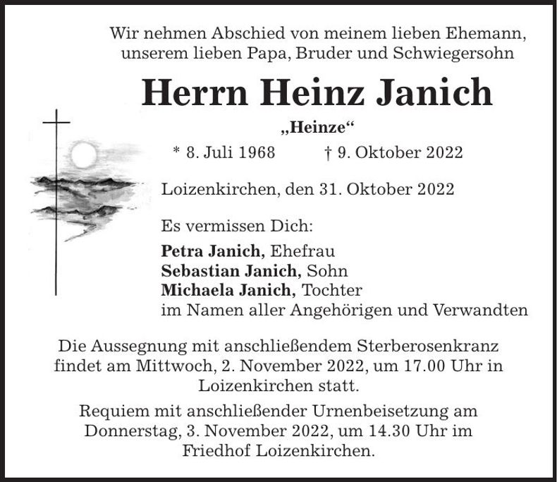 Traueranzeige Heinz Janich