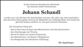 Traueranzeige Johann Schandl