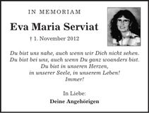 Traueranzeige Eva Maria Serviat