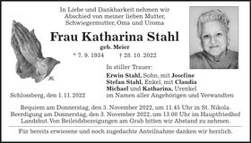 Traueranzeige Katharina Stahl