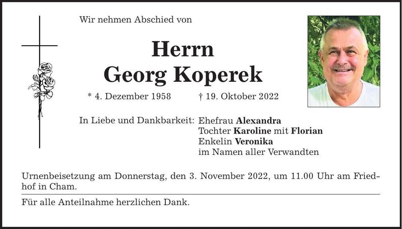 Traueranzeige Georg Koperek