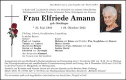 Traueranzeige Elfriede Amann