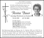 Traueranzeige Rosina Bauer