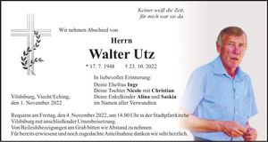 Traueranzeige Walter Utz