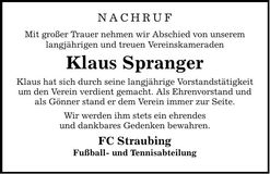 Traueranzeige Klaus Spranger