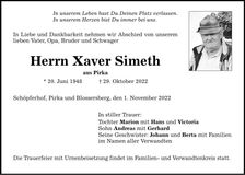 Traueranzeige Xaver Simeth