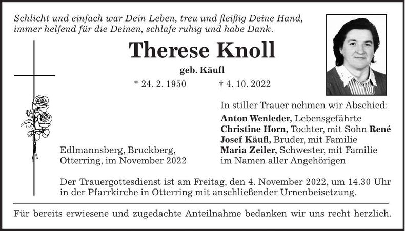 Traueranzeige Therese Knoll