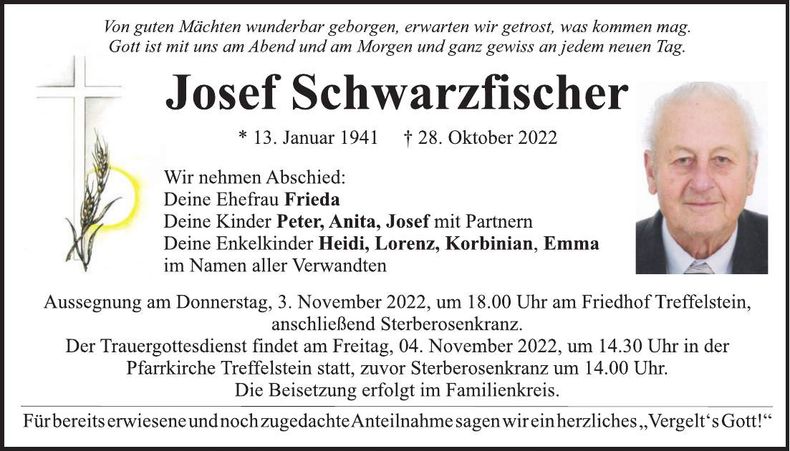 Traueranzeige Josef Schwarzfischer