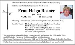 Traueranzeige Helga Rosner