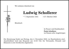 Traueranzeige Ludwig Schollerer
