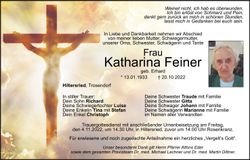 Traueranzeige Katharina Feiner