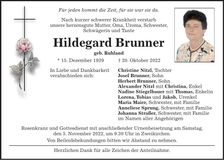 Traueranzeige Hildegard Brunner