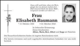 Traueranzeige Elisabeth Baumann