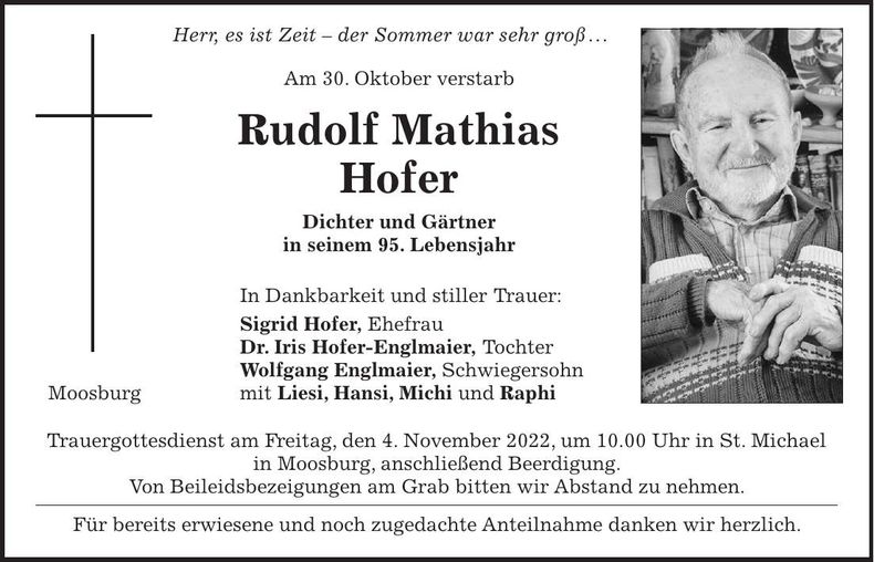 Traueranzeige Rudolf Mathias Hofer