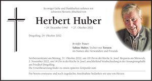 Traueranzeige Herbert Huber
