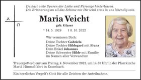 Traueranzeige Maria Veicht