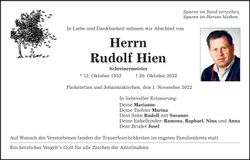 Traueranzeige Rudolf Hien