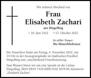 Traueranzeige Elisabeth Zachari
